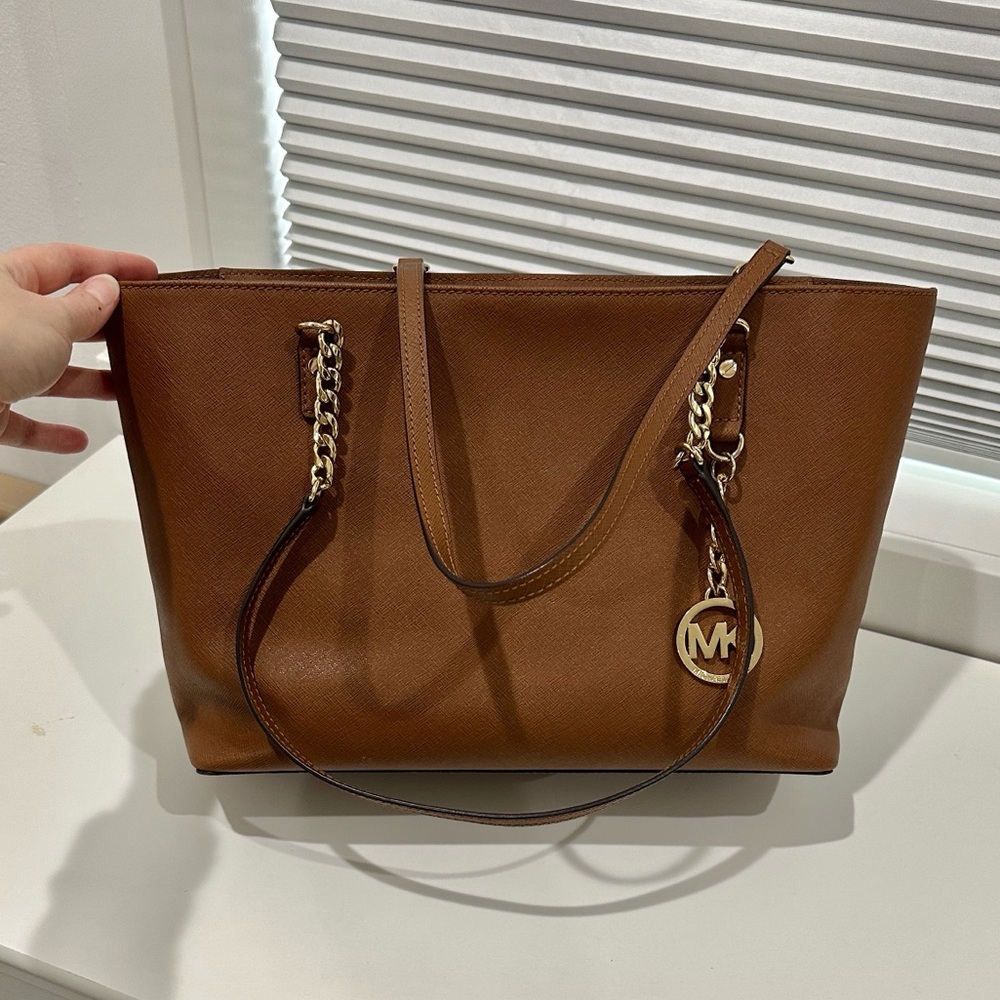 Michael Kors Brown Leather Tote with Gold Accents